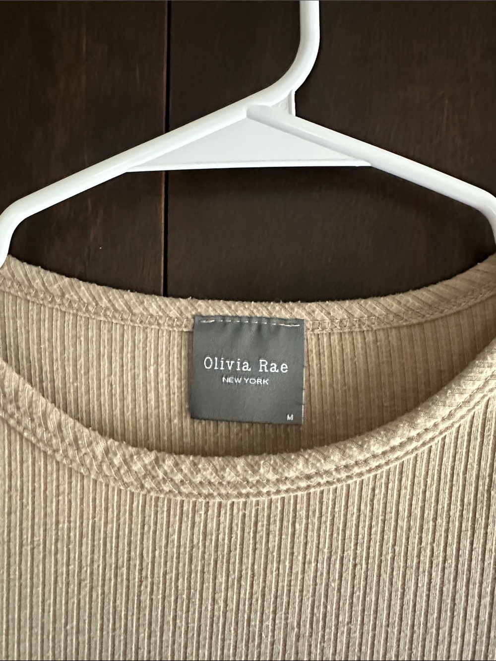 Olivia Rae Neutral Ribbed Long-Sleeve Crop Top - Picture 2 of 6